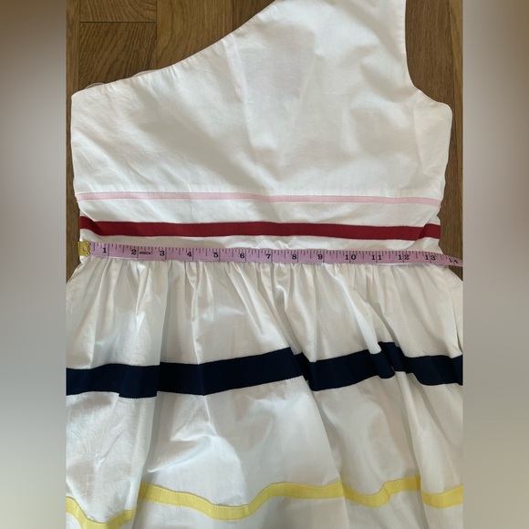 J. Crew One Shoulder Fit-n-Flare Poplin White Dress with Colorful Stripes - Picture 13 of 15